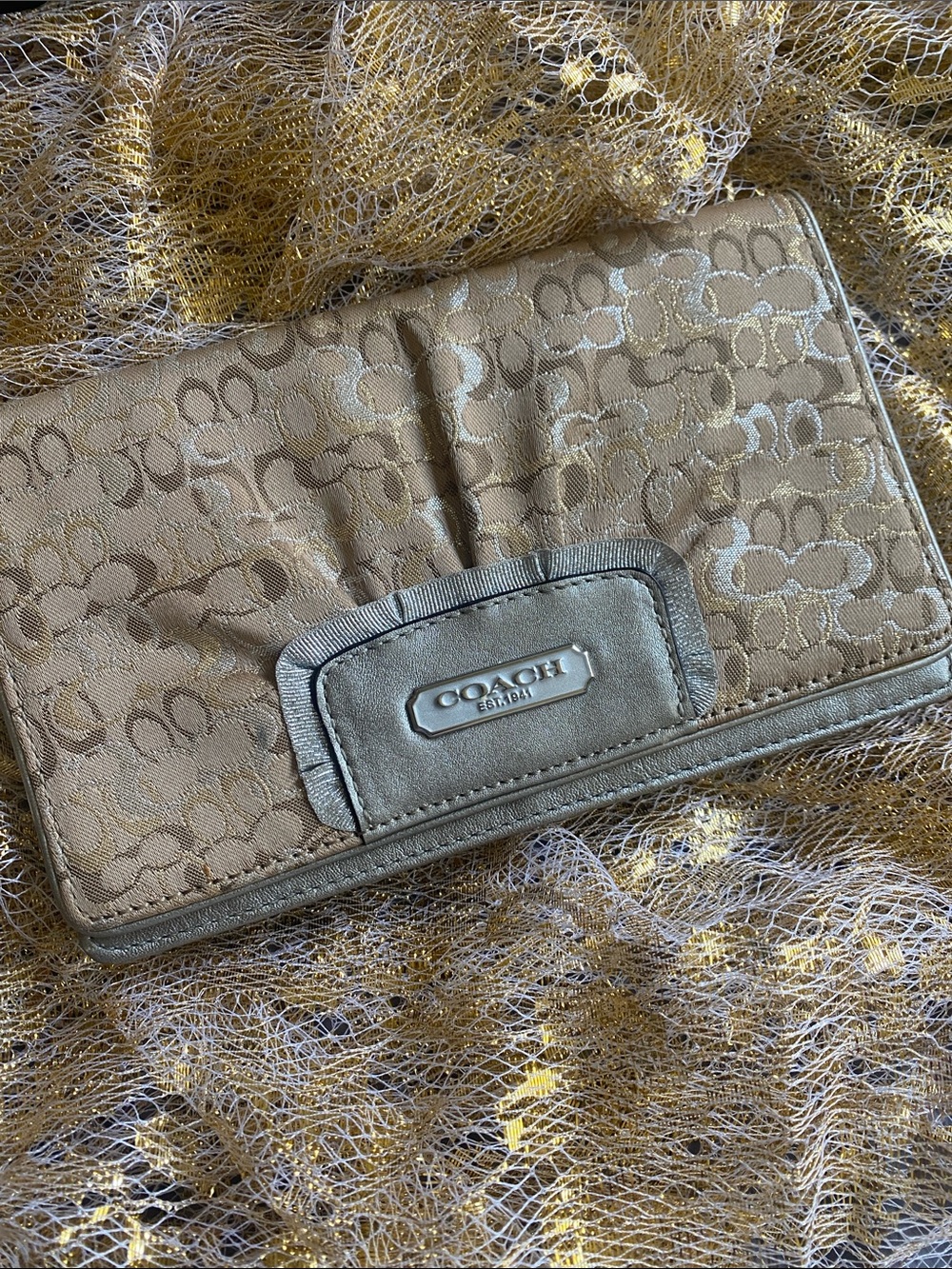 Coach Metallic Gold Signature Bifold Wallet